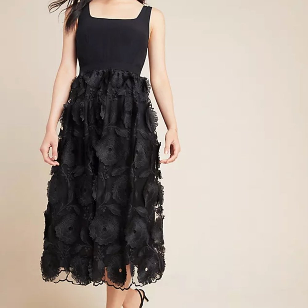 Anthropologie Maeve Floriana Lace Midi Dress - Black